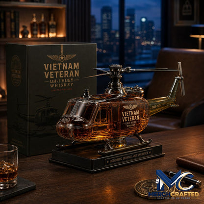 Vietnam Veteran UH 1 Huey Helicopter 1965 1975 Whiskey Bottle - Merch Crafted